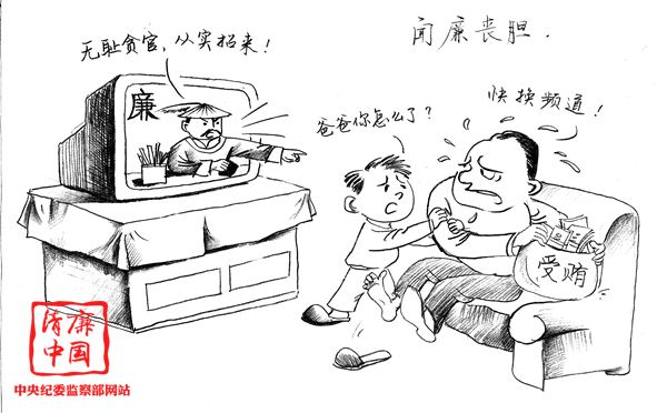 中央纪委网站刊登我市纪委供稿的漫画作品《闻“廉”丧胆》
